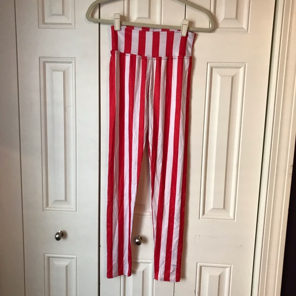 Pants - Candy Stripe Leggings Red/White Small Pants - Candy Stripe Leggings Red/White Small